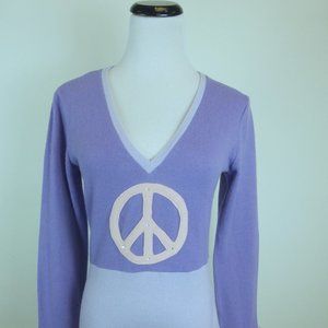 DEBORAH LINDQUIST rare CASHMERE PEACE SWEATER M one of a kind designer v neck